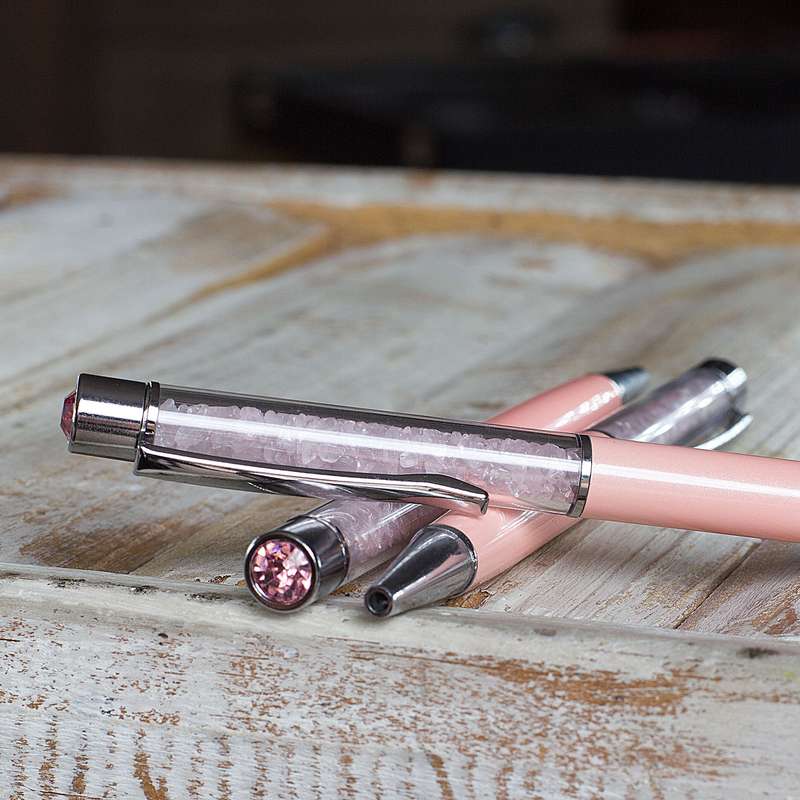 Crystal Gemstone Pen  -Silver - Rose Quartz