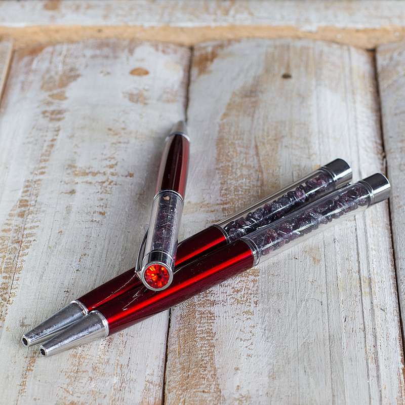 Crystal Gemstone Pen  - Silver - Garnet