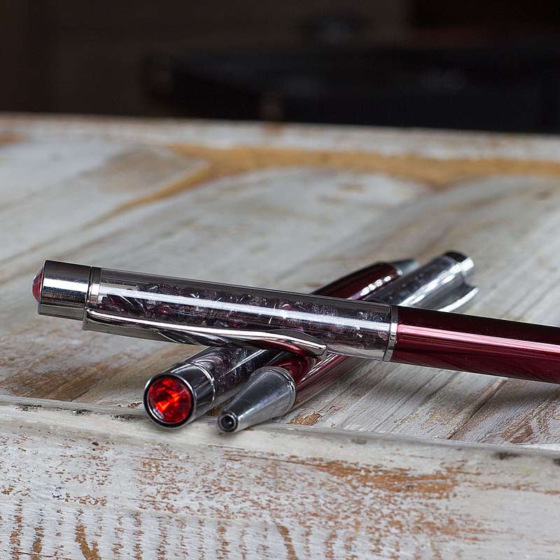 Crystal Gemstone Pen  - Silver - Garnet