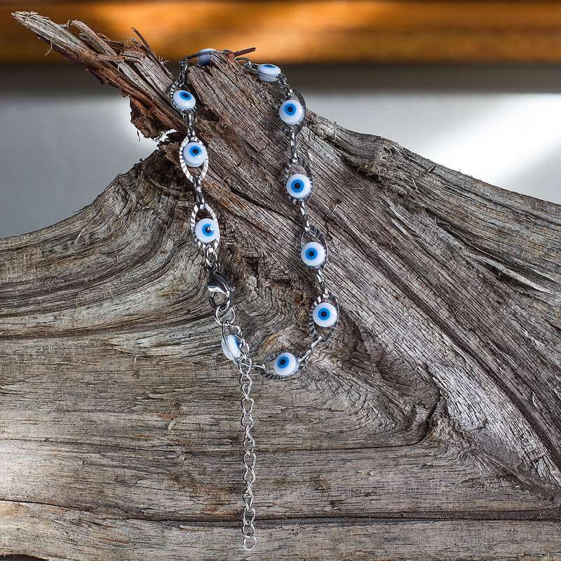 Evil Eye Link Bracelet - Light Blue