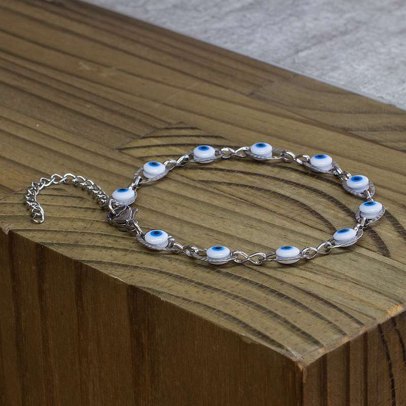 Evil Eye Link Bracelet - Light Blue