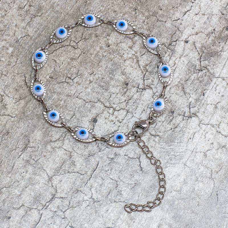 Evil Eye Link Bracelet - Light Blue
