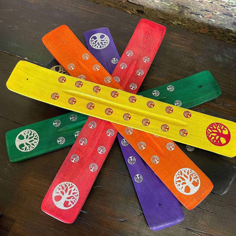 Wooden flat incense holder - Tree of life