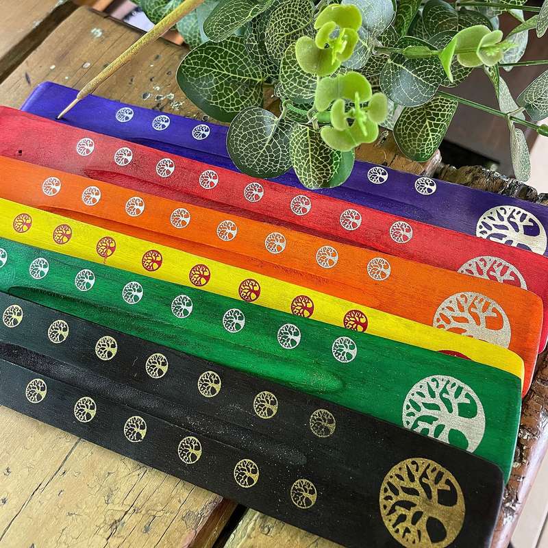 Wooden flat incense holder - Tree of life