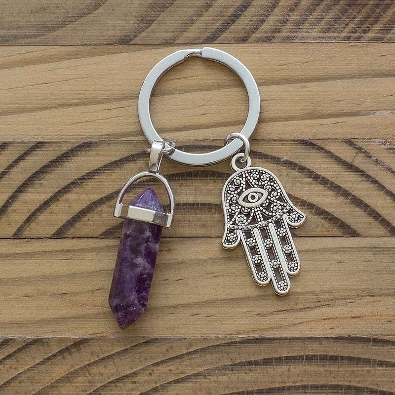 Hamsa Hand Keyring - Amethyst