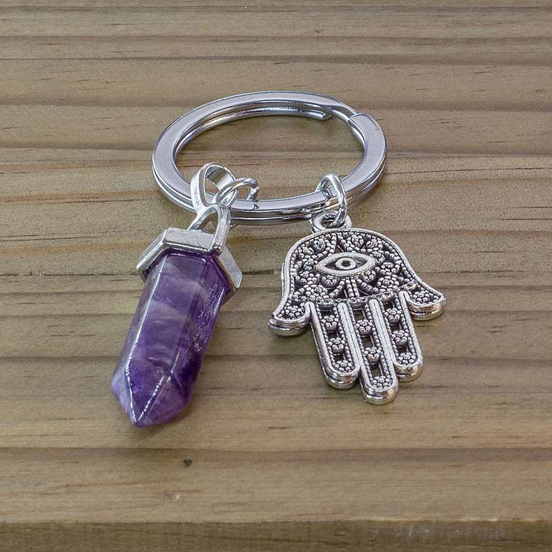 Hamsa Hand Keyring - Amethyst