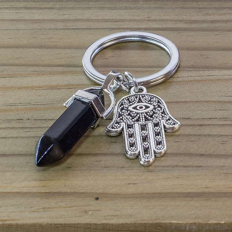 Hamsa Hand Keyring - Black Agate