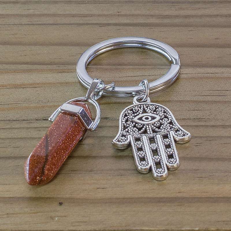 Hamsa Hand Keyring - Goldstone