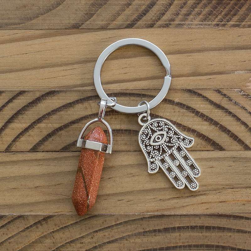 Hamsa Hand Keyring - Goldstone