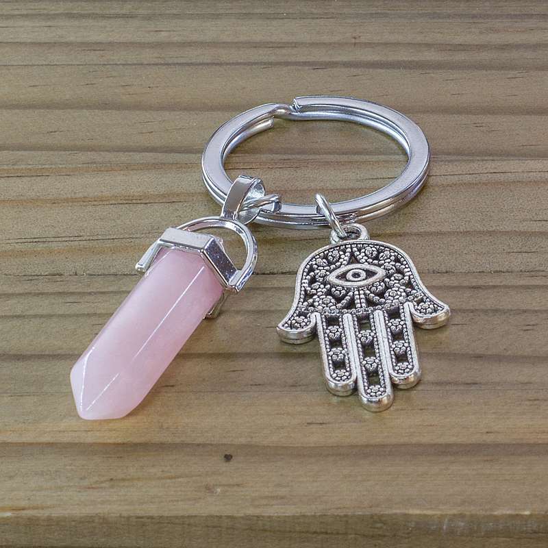 Hamsa Hand Keyring - Rose Quartz