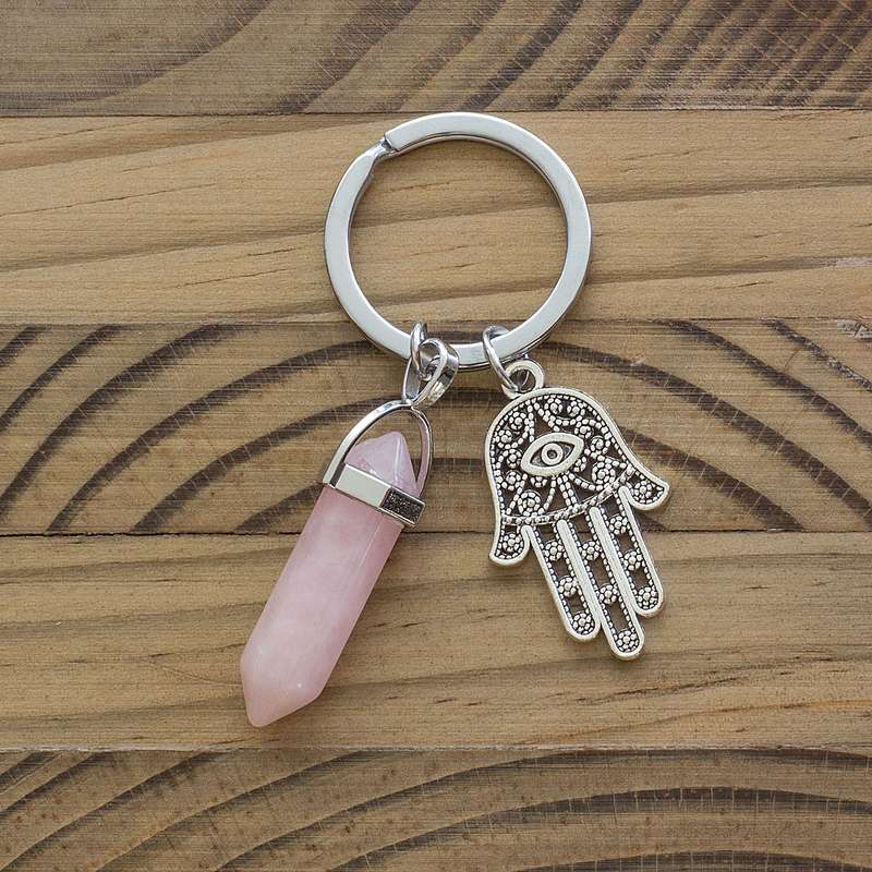 Hamsa Hand Keyring - Rose Quartz