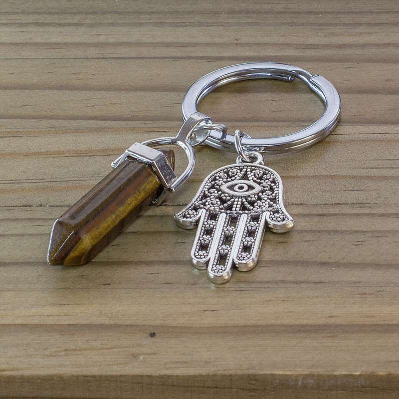 Hamsa Hand Keyring - Tigers Eye