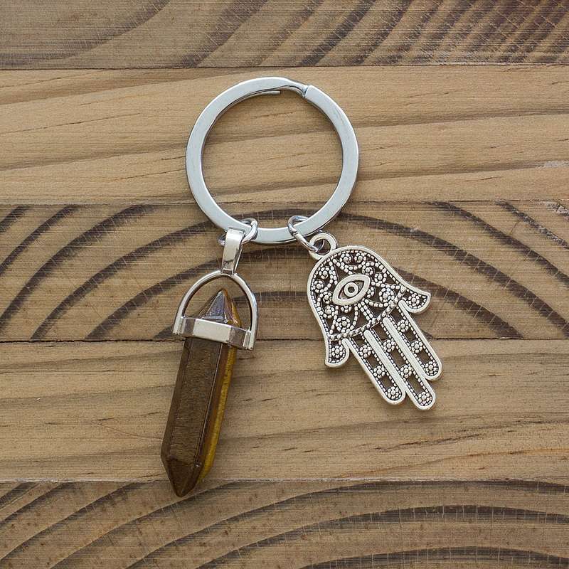 Hamsa Hand Keyring - Tigers Eye