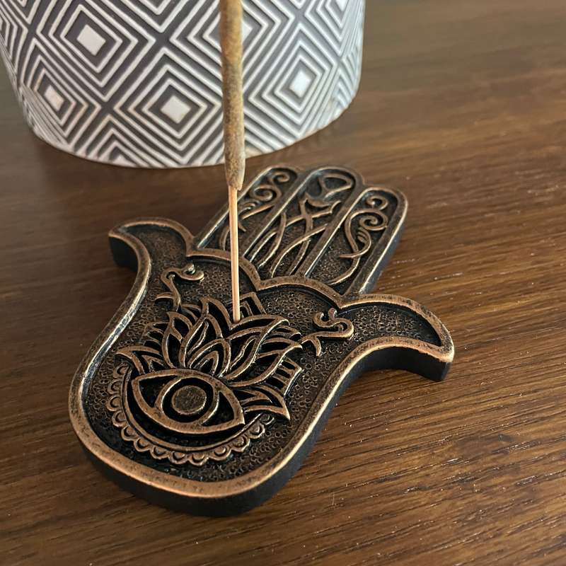 Hamsa Hand Metal Incense holder (Bronze)
