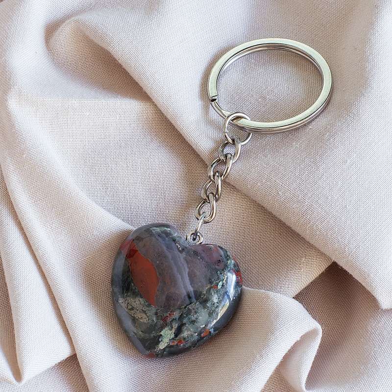 Heart Keyring - Bloodstone