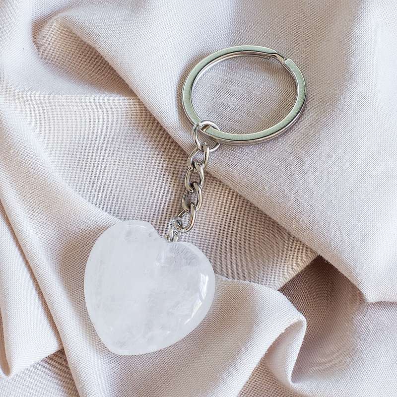 Heart Keyring - Clear Quartz