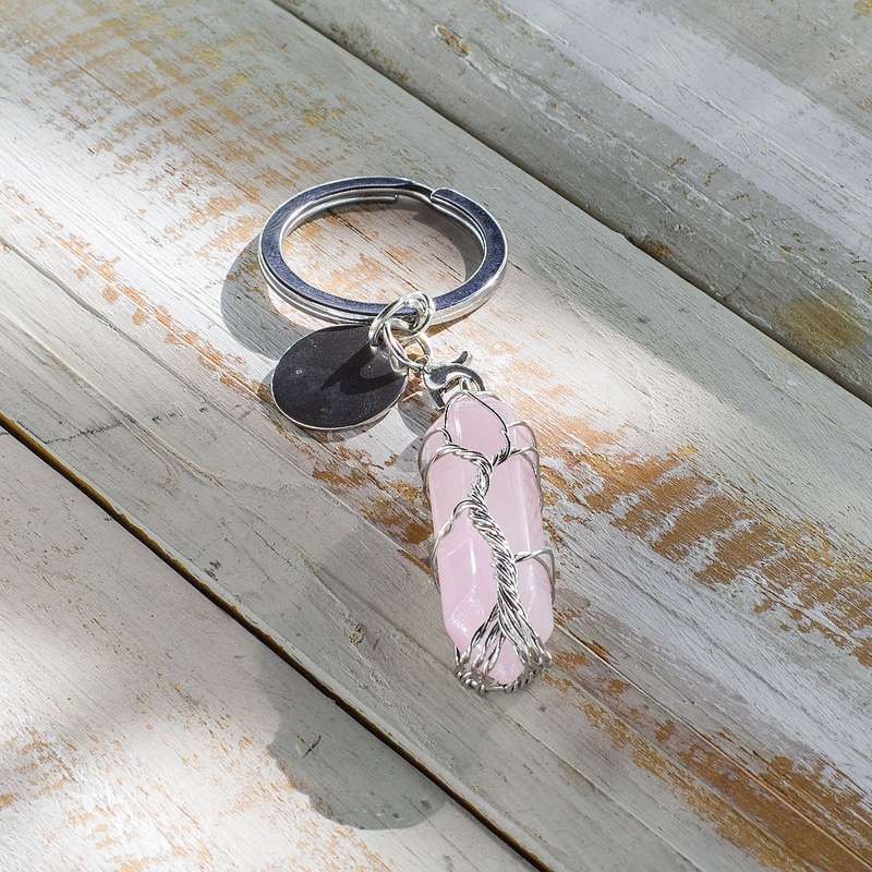 Hexagonal Keyring - Rose Quartz