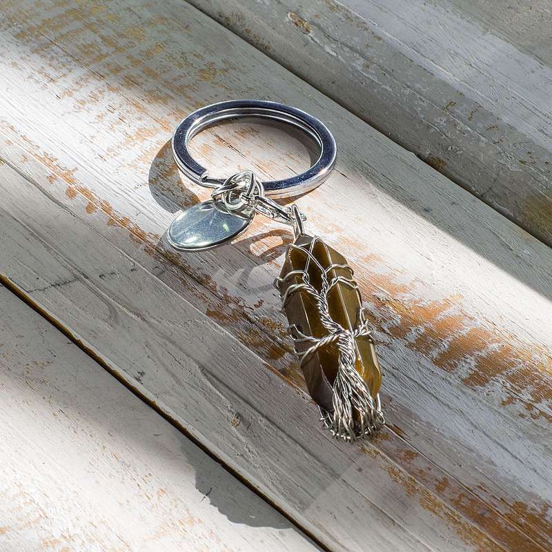 Hexagonal Keyring - Tigers Eye