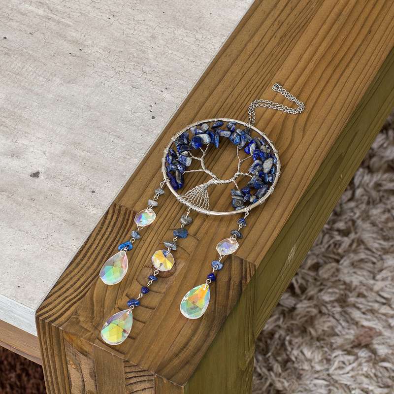 Wire Wrapped Tree of Life suncatcher - Lapis Lazuli