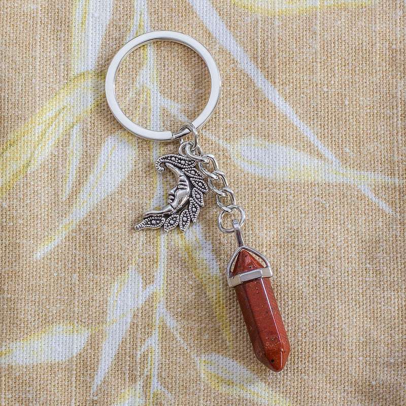 Moon Keyring - Red Jasper