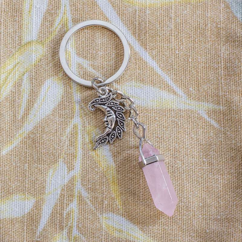 Moon Keyring - Rose Quartz