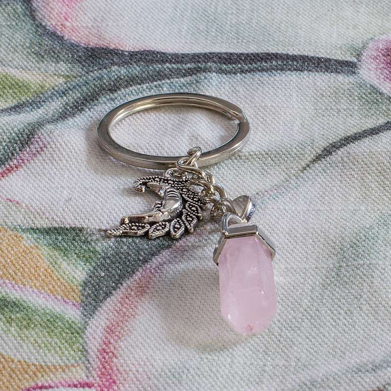 Moon Keyring - Rose Quartz