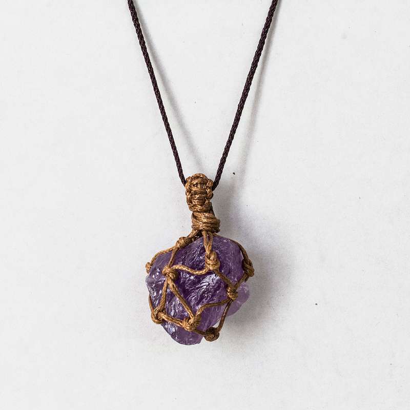Rough Stone in Net Necklace - Amethyst