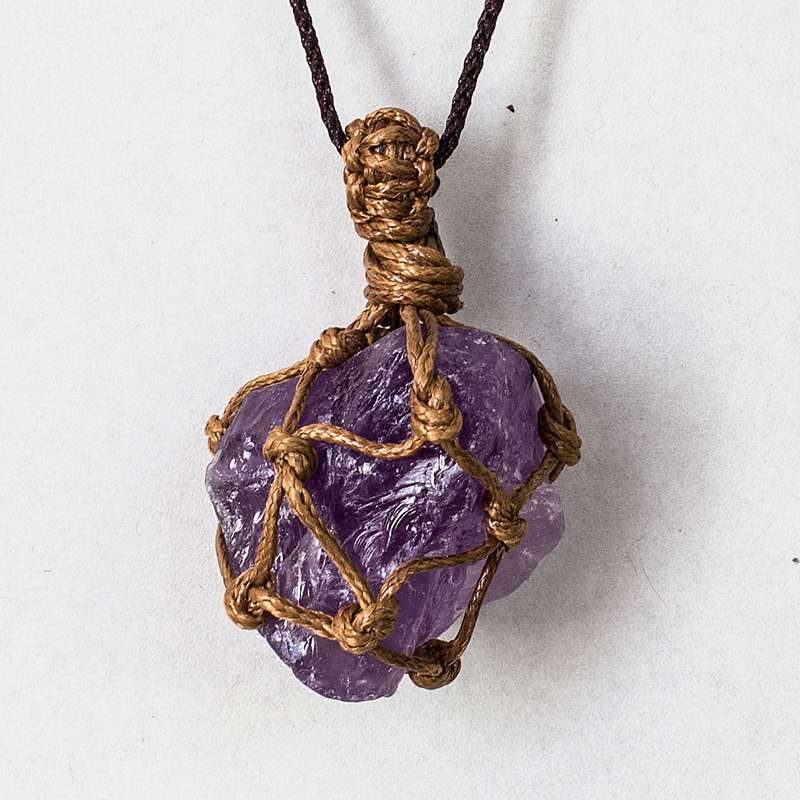 Rough Stone in Net Necklace - Amethyst