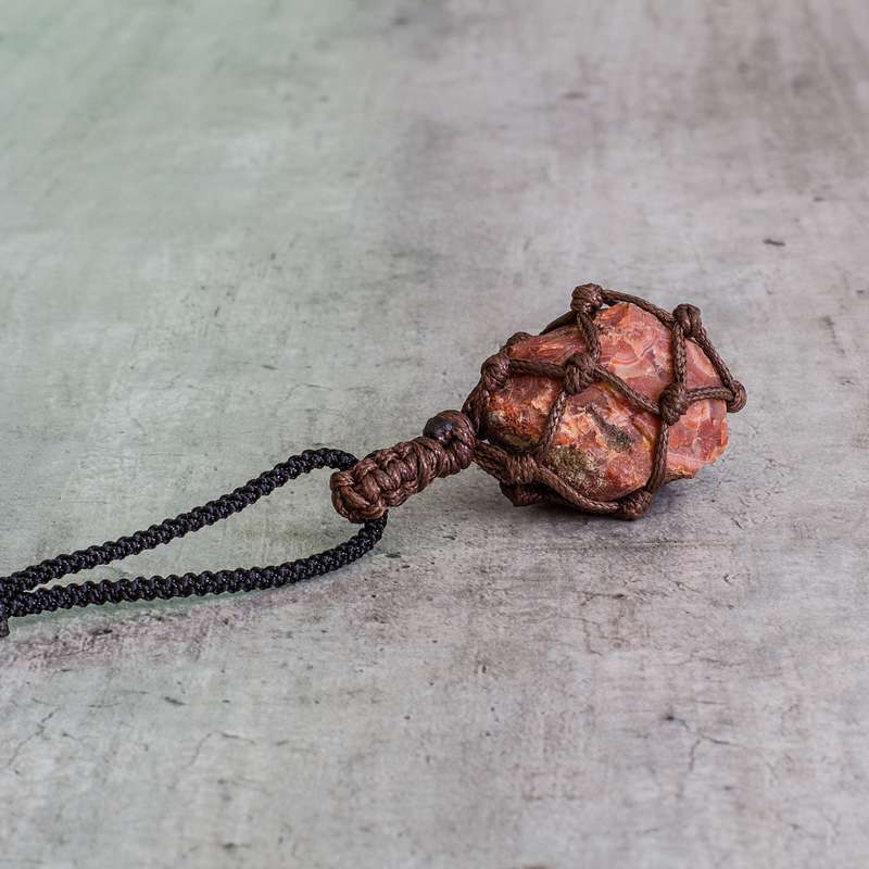 Rough Stone in Net Necklace - Carnelian