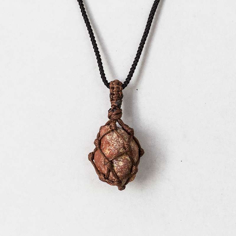 Rough Stone in Net Necklace - Carnelian