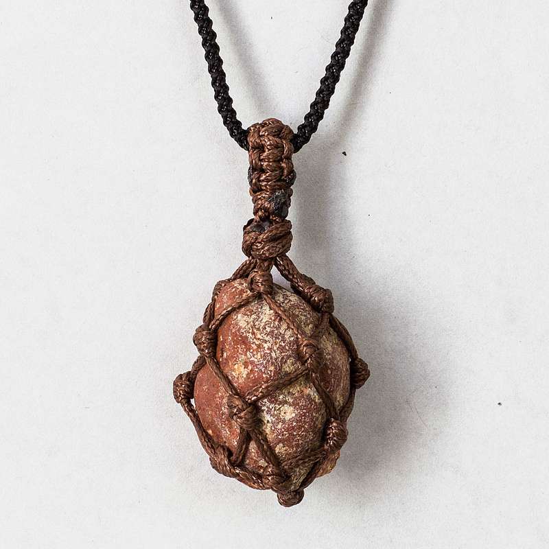 Rough Stone in Net Necklace - Carnelian