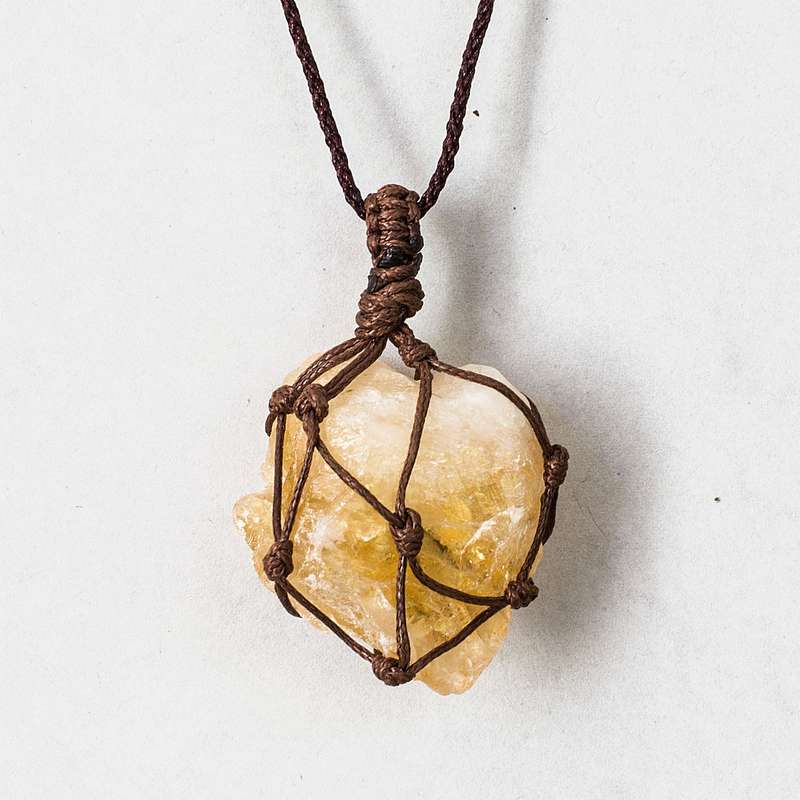 Rough Stone in Net Necklace - Citrine