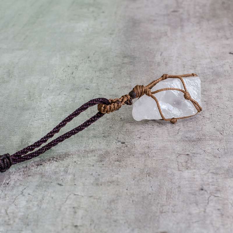 Rough Stone in Net Necklace - Quartz