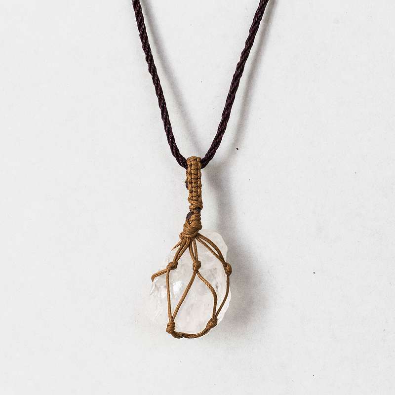 Rough Stone in Net Necklace - Quartz