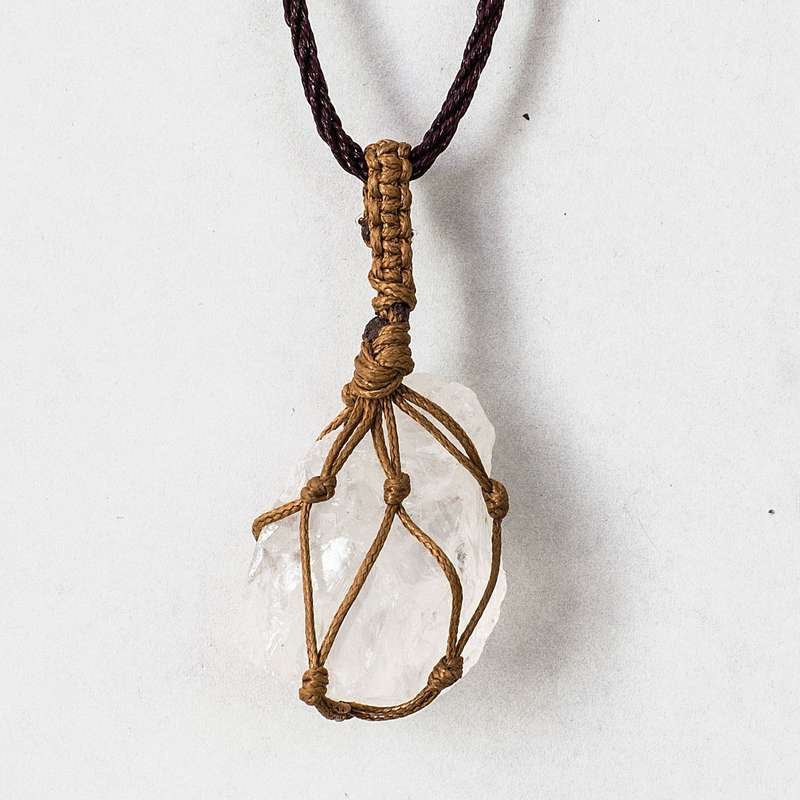 Rough Stone in Net Necklace - Quartz