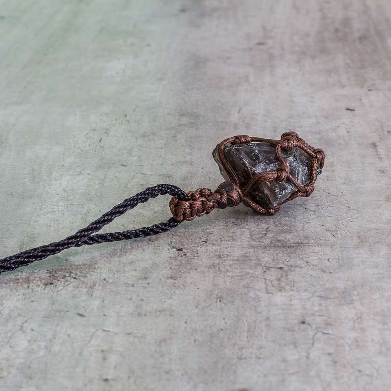 Rough Stone in Net Necklace - Smokey Quartz