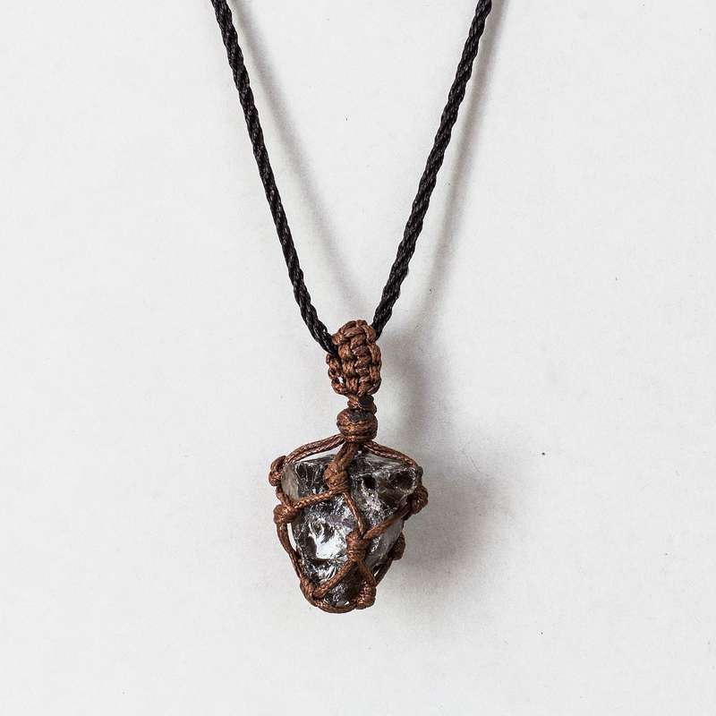 Rough Stone in Net Necklace - Smokey Quartz