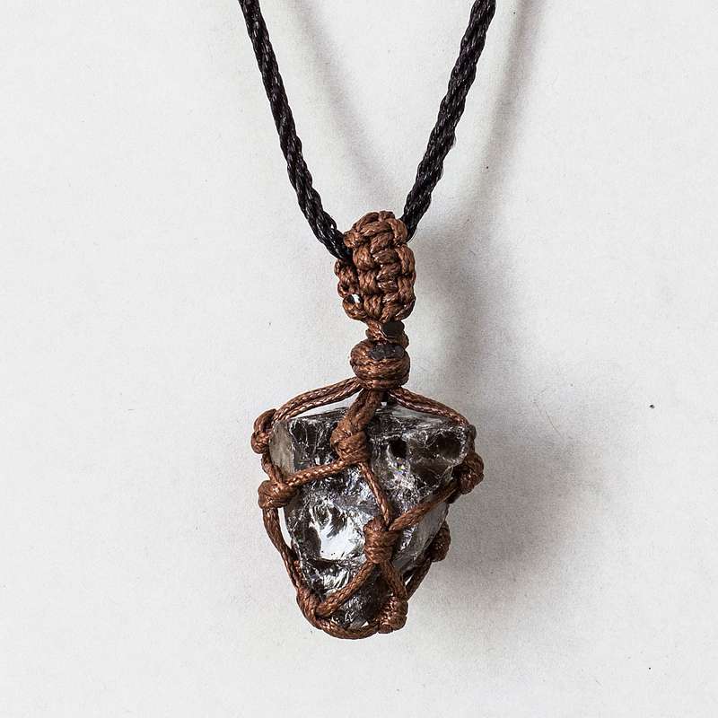 Rough Stone in Net Necklace - Smokey Quartz