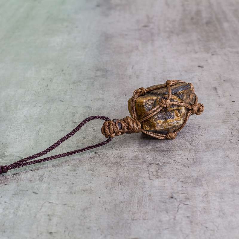 Rough Stone in Net Necklace - Tigers Eye