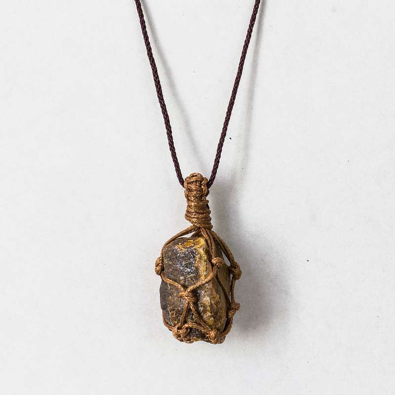 Rough Stone in Net Necklace - Tigers Eye