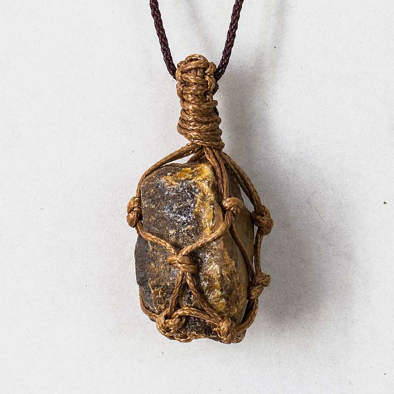 Rough Stone in Net Necklace - Tigers Eye