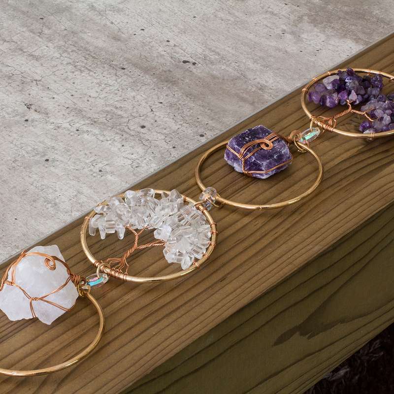 Rough natural stone tree of life, wire wrapped, iron ring wall art