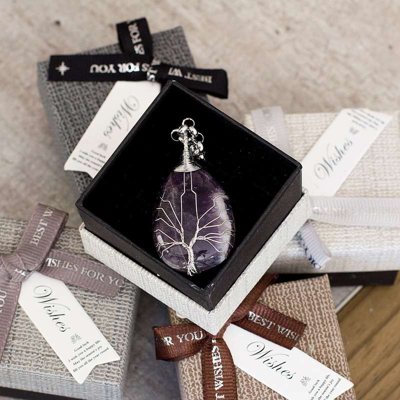 Tree of life Drop Necklace - Amethyst