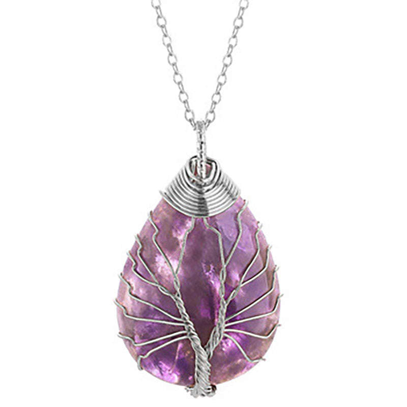 Tree of life Drop Necklace - Amethyst