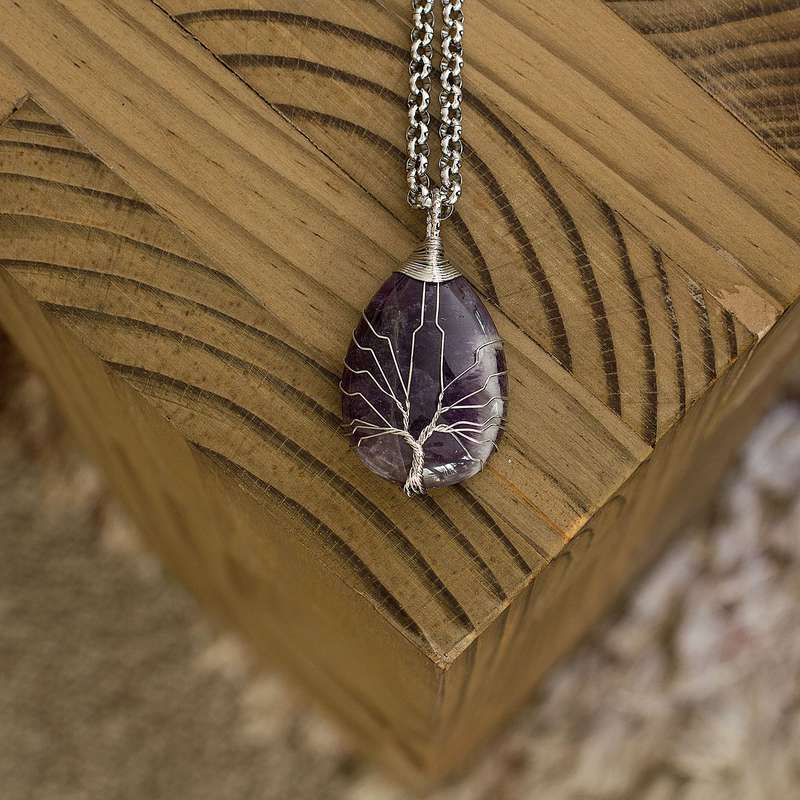 Tree of life Drop Necklace - Amethyst