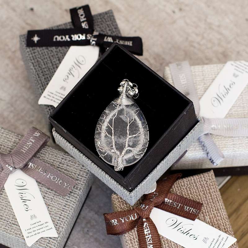Tree of life Drop Necklace - Clear Quartz