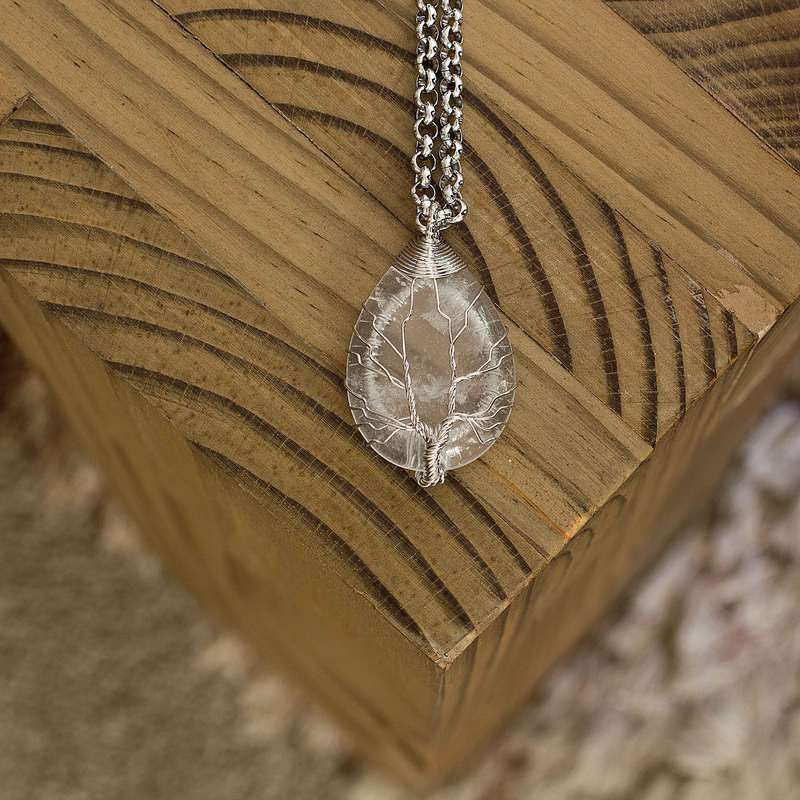 Tree of life Drop Necklace - Clear Quartz
