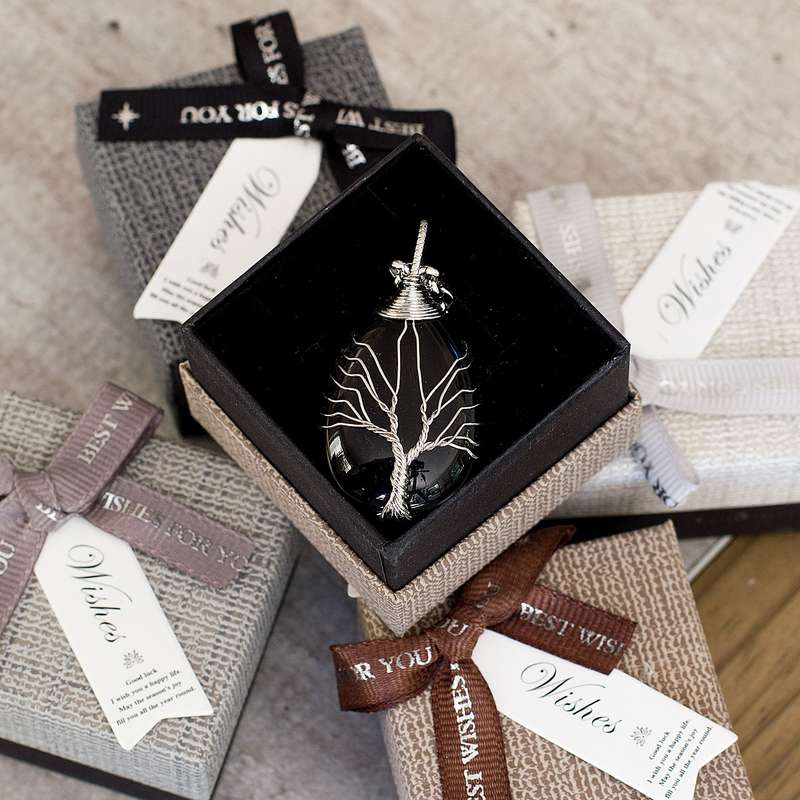 Tree of life Drop Necklace - Obsidian