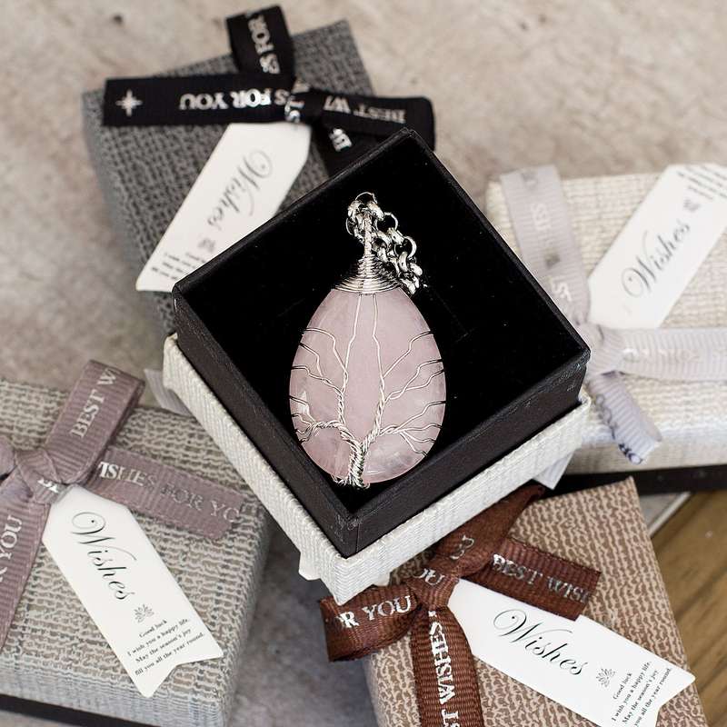 Tree of life Drop Necklace - Rose Quartz