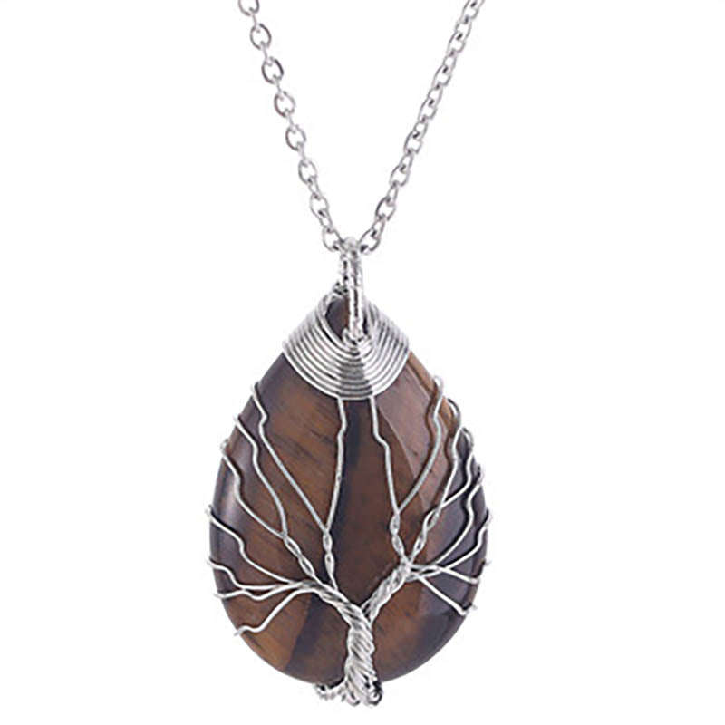Tree of life Drop Necklace - Tigers Eye